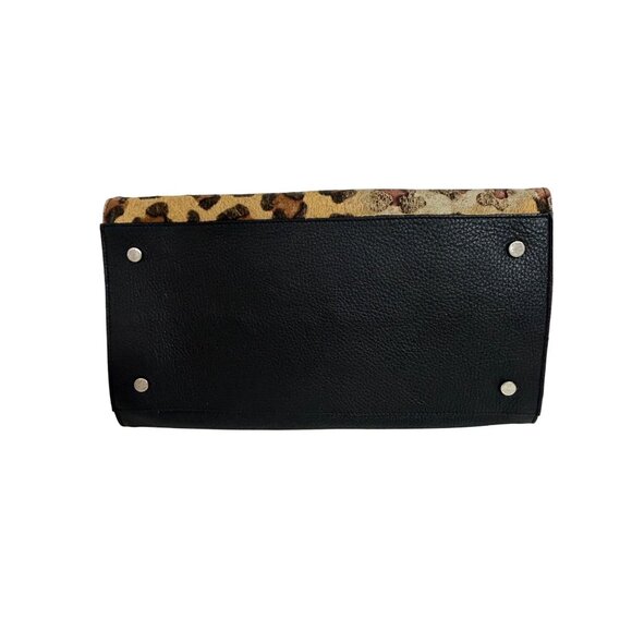 Claudia Firenze Leopard Print Calf Hair Black Leather Tote Vtg Italy Double Hand - Picture 3 of 16